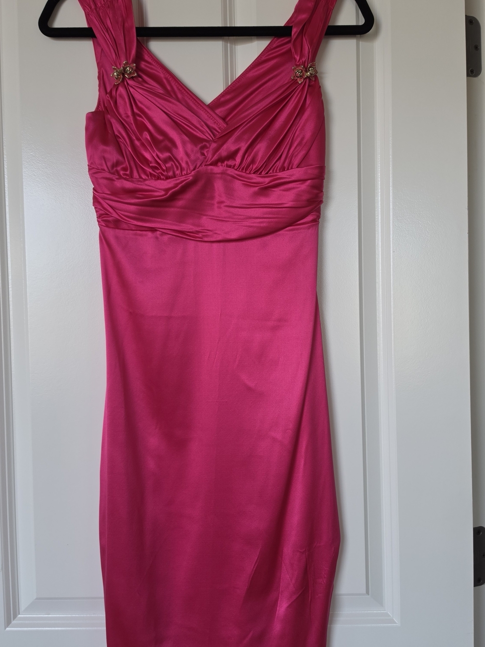 Roberto Cavalli Fuchsia Satin V-Neck Midi Dress